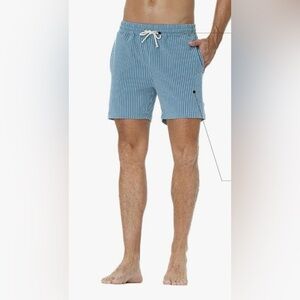 FIROTTI New! Men’s Shorts Sweatknit Athletic Sporty Lt Blue Cream Pinstripe S-M